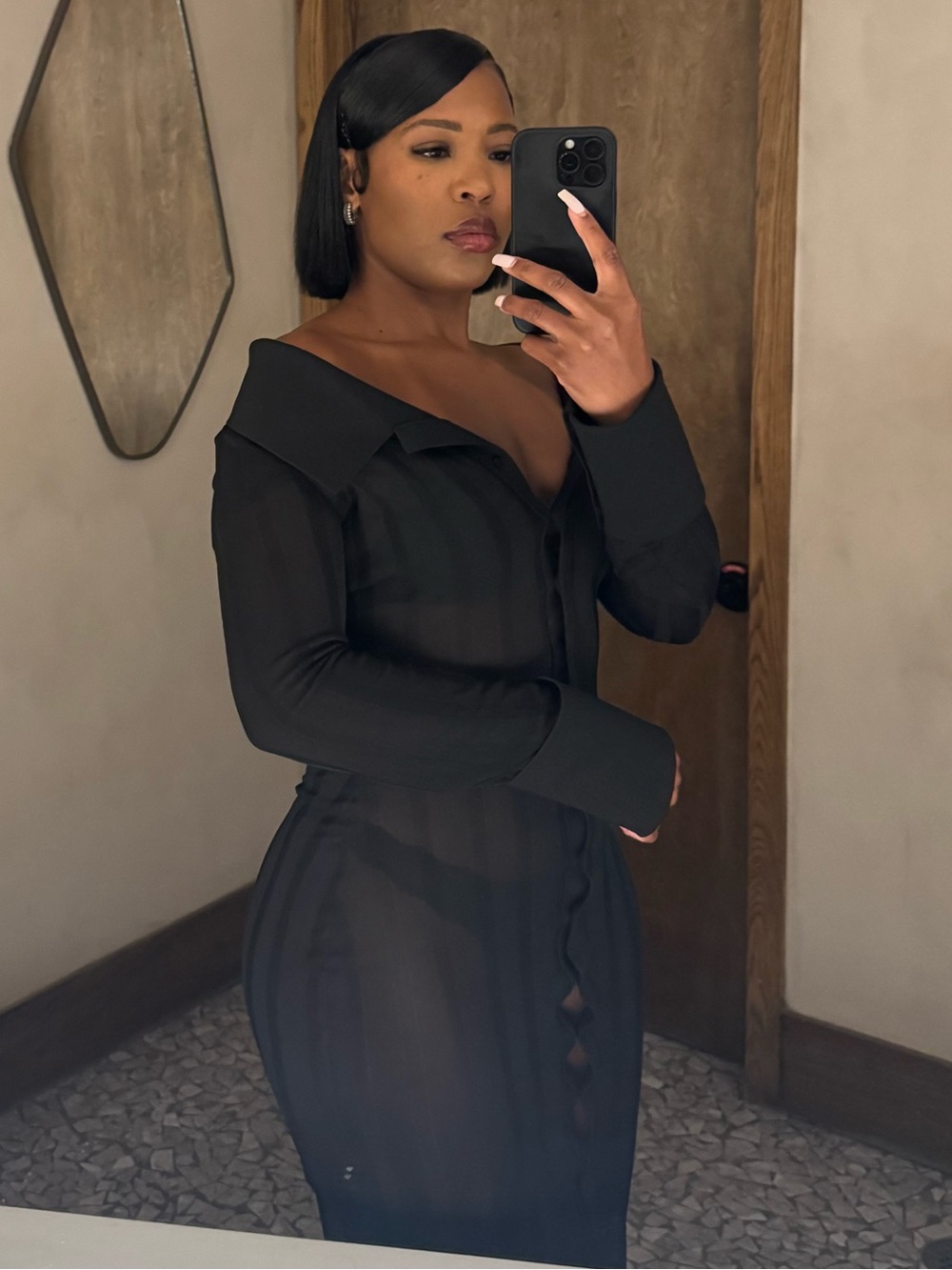 Jacquemus Black Sheer Off-Shoulder Midi Dress